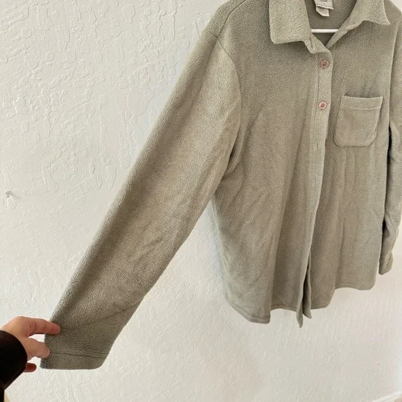 Vintage Hot Cotton By Marc Ware Sage Green Teddy Sherpa Button Down Shacket M - Picture 9 of 15